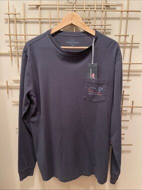 Vineyard Vines Long-Sleeve Pocket Tee — Dark Navy with Whale Logo